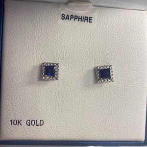 Sapphire Halo Earrings 10k Whit Gold
